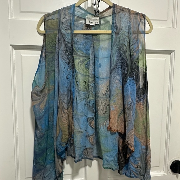 SUSAN MARLING Marbled Originals Silk Wrap Vest Hand Painted Open Front OS - Picture 2 of 5